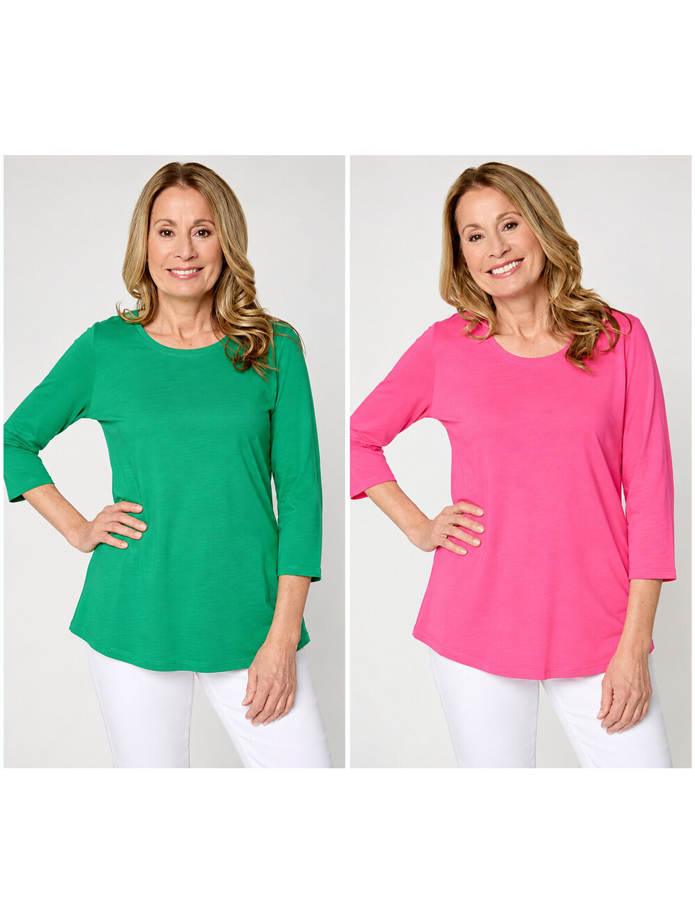 Belle by Kim Gravel TripleLuxe Knit Set of 2 3/4 Sleeve Tops Preppy Size X-Large